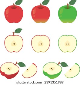 apples in various shapes, half cut apple