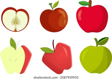 Apples vector illustration red green apples with leaf