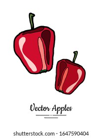 Äpfel Vektorillustration einzeln. Rote Früchte, handgezeichnet. Trendy Essen vegetarische Speisekarte Obst Logo Symbol. Ganze Äpfel. Süße Bio-Früchte-Illustration. Vektorillustration, natürlicher Apfel einzeln auf weißem Hintergrund