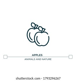 apples vector line icon. Simple element illustration. Apples outline icon from farm set concept. Can be used for web and mobile
