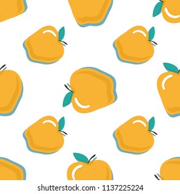 Apples vector seamless pattern. Seamless pattern with gold apples on white background. Fruit background. Apple pattern.