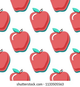 Apples vector seamless pattern. Seamless pattern with red apples on blue background. Fruit background. Apple pattern.