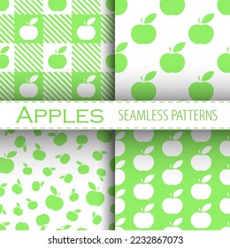 Apples vector seamless patterns collection in green and white colors. Best for textile, wallpapers, home decoration, wrapping paper, package and web design.