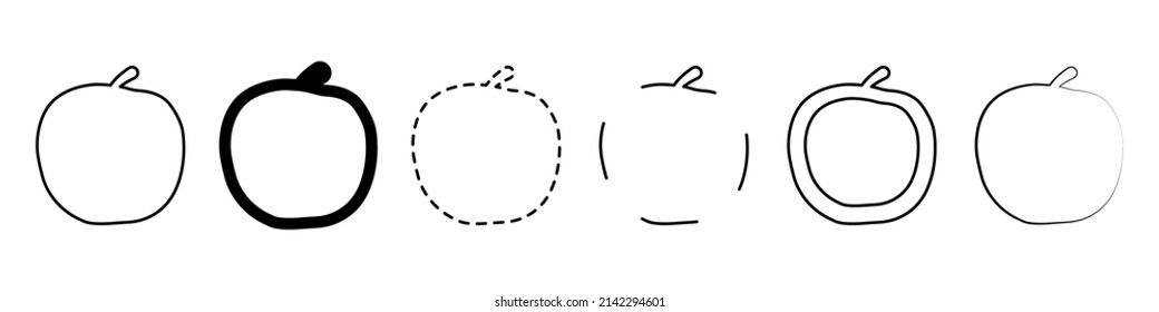 Apples vector set. Set of apples in a linear style. Vector set of contours of apples. Simple apple icons in flat style. Vector illustration.