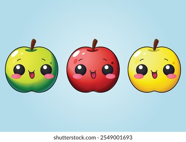 Vectores de manzanas en tres colores diferentes