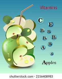 Apples and the vitamins it contains. Vector illustration
