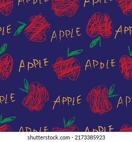 Papel de escritorio de manzanas, patrón sin soldadura de manzanas estilo Doodle, fondo para la salud de las frutas, fondo para los niños