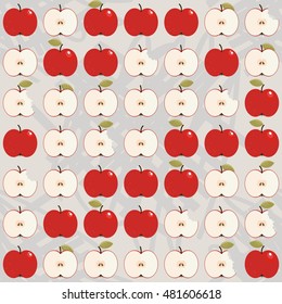 apples whole and half in regular rows food raw healthy fruit autumn seasonal seamless pattern on light background