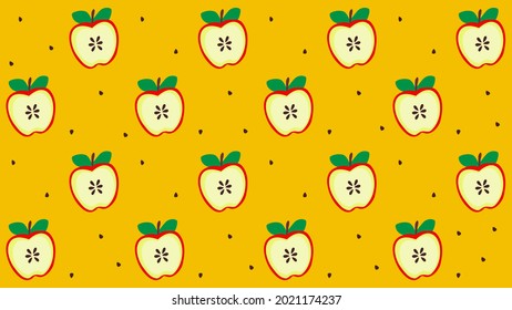 Apples - yellow background. Cheerful cute vector pattern illustration. Print fabric, cover, handmade, scrapbooking, wallpaper.