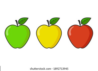 Apples are yellow, green, red. Icons isolated on white background.Vector illustration.