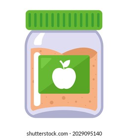 Applesauce In A Glass Jar For Baby Food. Flat Vector Illustration.