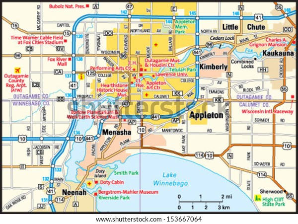 Appleton Wisconsin Area Map Stock Vector (Royalty Free) 153667064