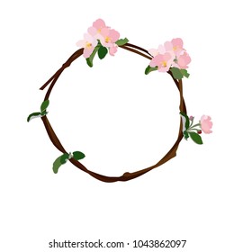 Apple-tree branch, flowers. floral vector design frame. Vector illustration.