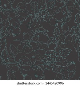 An Apple.Tree branches are young apple trees. Vector graphics, hand drawing.Seamless patterns