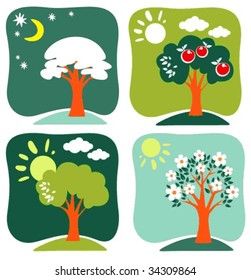 Apple-tree in the winter, in the summer, in the spring and in the autumn.