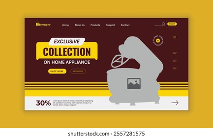  Appliance Accessories landing page ui ux design and Home Appliance website horizontal banner template and home appliance landing page interface design template 
