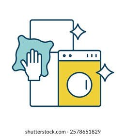 Appliance Cleaning – Washing Machine and Cleaning Sponge Representing Thorough and Effective Cleaning to Ensure Appliances Run Smoothly and Remain Hygienic. Vector illustration.