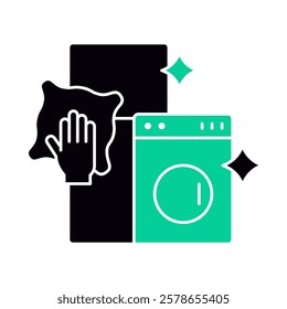 Appliance Cleaning – Washing Machine and Sponge Representing Proper Cleaning and Maintenance for Home Appliances to Ensure Longevity and Hygiene. Vector illustration.