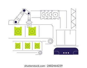 Vektorillustration der Herstellung abstrakter Konzepte für Gerätekomponenten. Förderband mit Haushaltsgerätedetails Fertigung, Elektronikfertigung, Leichtindustrie abstrakte Metapher.