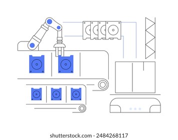 Vektorillustration der Herstellung abstrakter Konzepte für Gerätekomponenten. Förderband mit Haushaltsgerätedetails Fertigung, Elektronikfertigung, Leichtindustrie abstrakte Metapher.