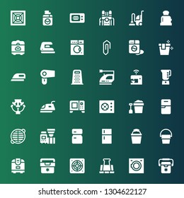 appliance icon set. Collection of 36 filled appliance icons included Freezer, Washing machine, Paper clip, Extractor, Fridge, Rice cooker, Bucket, Machine, Grate, Cooker, Microwave