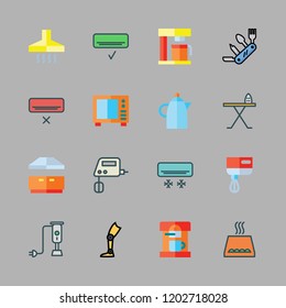 appliance icon set. vector set about extractor hood, iron board, prothesis and oven icons set.