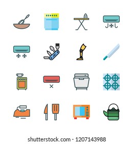 appliance icon set. vector set about mixer, stove, iron and prothesis icons set.