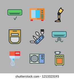 appliance icon set. vector set about microwave, prothesis, oven and air conditioner icons set.
