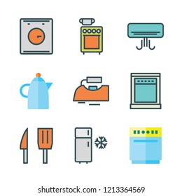 appliance icon set. vector set about fridge, oven, knife and stove icons set.