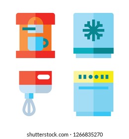 appliance icon set. vector set about dishwasher, freezer, mixer and coffee maker icons set.