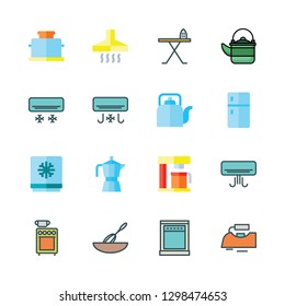 appliance icon set. vector set about coffee maker, toaster, mixer and fridge icons set.