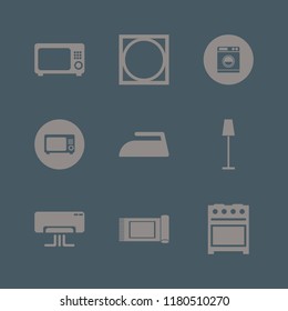 appliance icon. appliance vector icons set carpet, floor lamp, iron and microwave