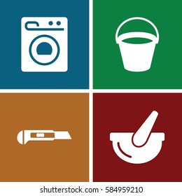 appliance icons set. Set of 4 appliance filled icons such as bucket, cutter