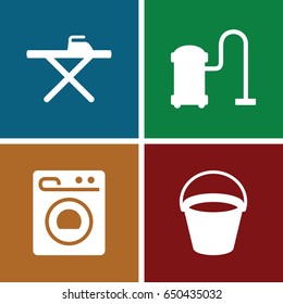 Appliance icons set. set of 4 appliance filled icons such as bucket, ironing table, vacuum cleaner