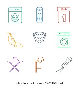 appliance icons. Trendy 9 appliance icons. Contain icons such as cutter, salon hair dryer, ironing table, washing machine, electric razor, vacuum cleaner. appliance icon for web and mobile.