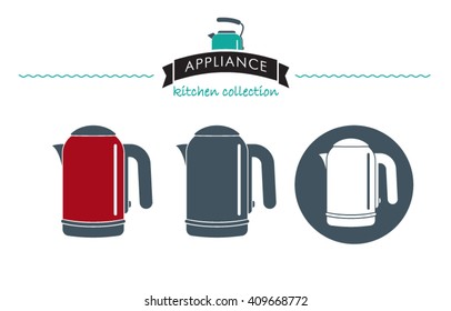 Appliance kitchen collection. Modern electric kettle. Icon. Pictogram. Vector