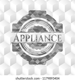 Appliance realistic grey emblem with cube white background