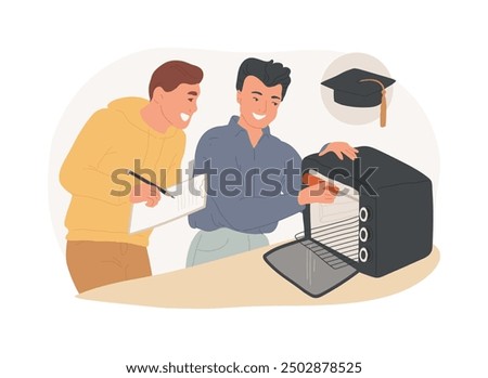 Appliance repair isolated cartoon vector illustrations. Student learning how to repair appliances with his teacher, technical college classes, associate degree, household damage vector cartoon.