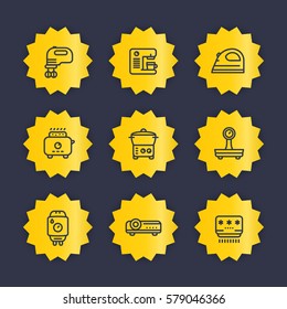 Appliances, consumer electronics line icons set, toaster, coffee machine, blender, mixer, flatiron, steamer, home boiler, air conditioner