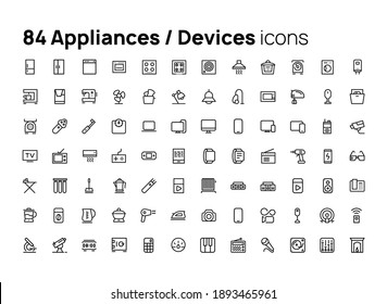 Appliances, devices. High quality concepts of linear minimalistic flat vector icons set for web sites, interface of mobile applications and design of printed products.