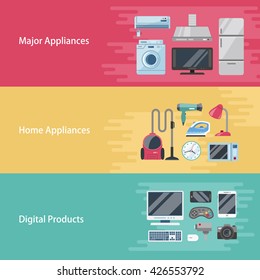 Appliances Flat Design Illustration - Major. Home And Digital Appliances