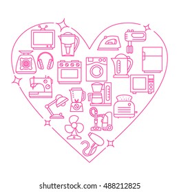 Appliances frame heart vector illustration thin line flat