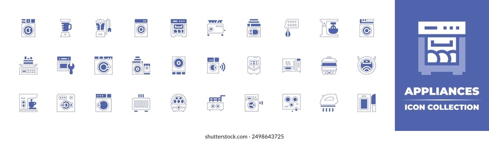 Appliances icon collection. Duotone style line stroke and bold. Vector illustration. Containing washingmachine, electricheater, laundry, coffeemaker, weightscale, oven, deepfryer, scale, eggcooker.