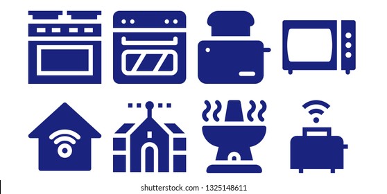 appliances icon set. 8 filled appliances icons.  Collection Of - Smart house, Oven, Domotics, Toaster, Microwave