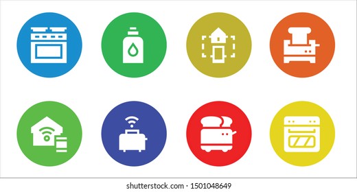 appliances icon set. 8 filled appliances icons.  Collection Of - Oven, Smart home, Conditioner, Toaster