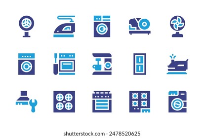 Appliances icon set. Duotone color. Vector illustration. Containing fan, appliance, lightswitch, iron, washingmachine, coffeemaker, foodslicer.