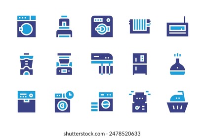 Appliances icon set. Duotone color. Vector illustration. Containing homeappliances, washingmachine, laundry, foodprocessor, mixer, radio, fridge, heater.