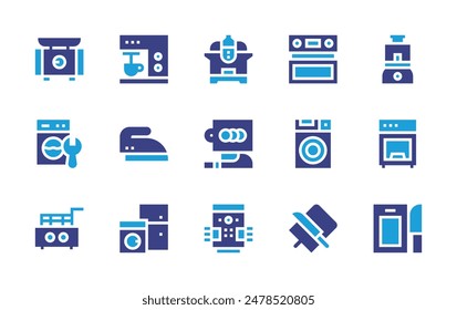 Appliances icon set. Duotone color. Vector illustration. Containing washingmachine, homeappliances, ricecooker, iron, cuttingboard, coffeemachine, foodscale.