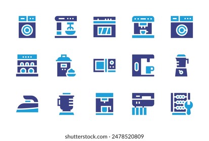 Appliances icon set. Duotone color. Vector illustration. Containing ricecooker, microwave, coffeemaker, washingmachine, coffeemachine, mixerblender, dishwasher.