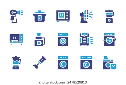 Appliances icon set. Duotone color. Vector illustration. Containing ricecooker, washingmachine, blender, oven, stickblender, microwave, hairdryer.